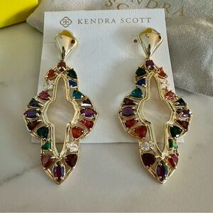 NWT Kendra Scott Abbie Gold Crystal Multicolor Statement Earrings